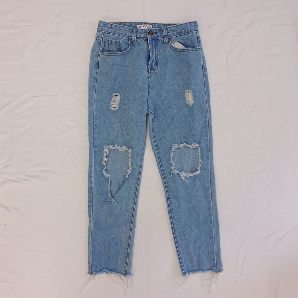 Light Wash Women's Boyfriend Ripped Jeans Simple Fashion